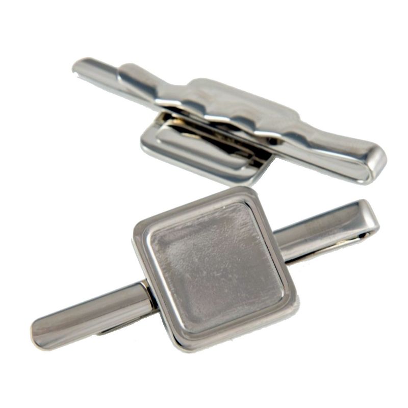 Tie Slide Blank 16mm Square Silver and clear dome